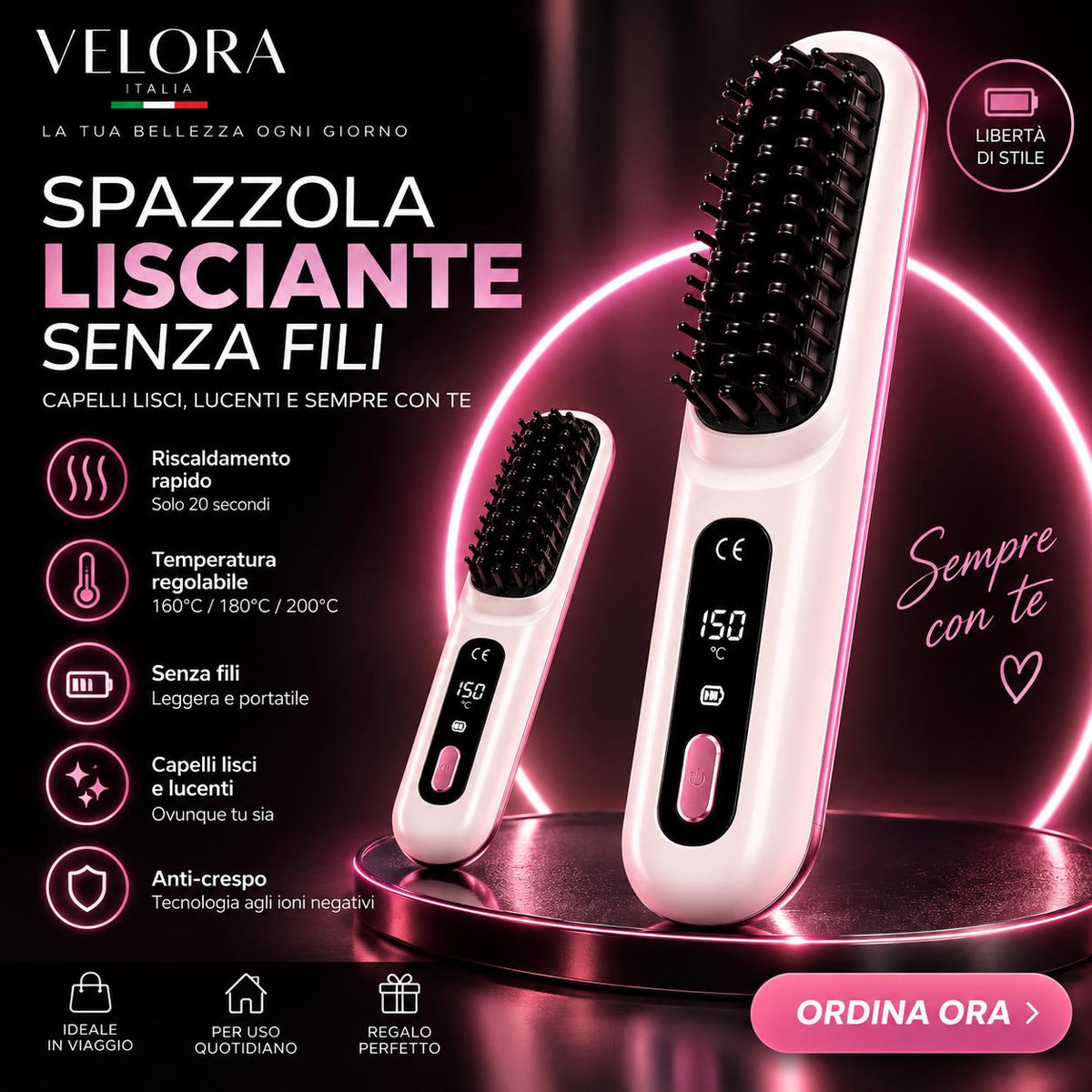 spazzola lisciante senza fili veloraitalia